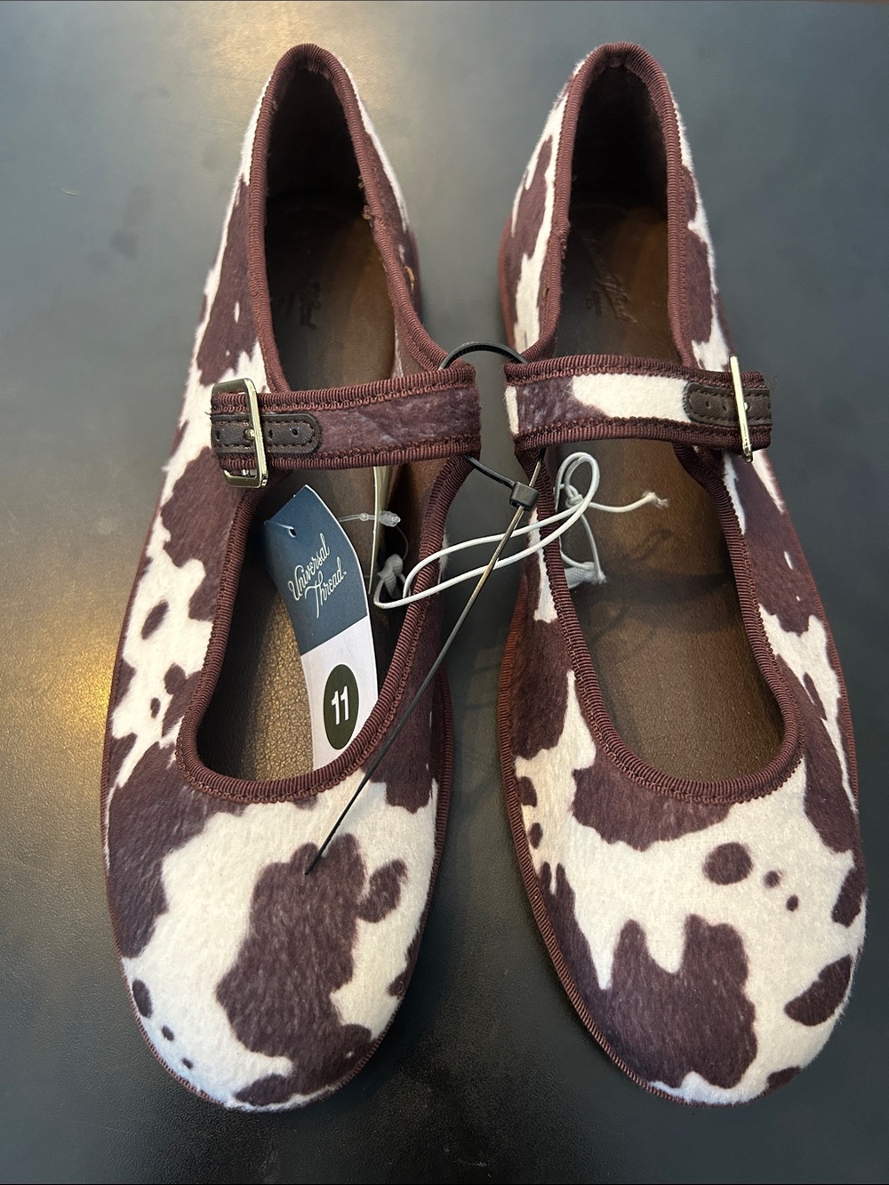 Universal Thread Brown and White Cow Print Mary Jane Flats